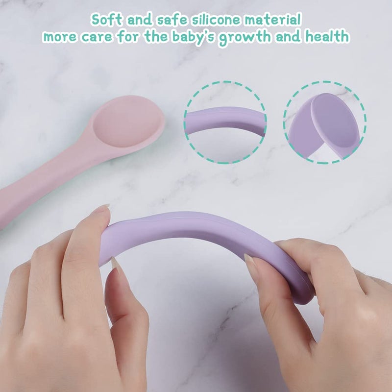 Vicloon Silicone Baby Feeding Spoons, 4 PCS First Stage Feeding Spoons for Infants, Baby Led Weaning Feeding Supplies Training Spoon, Toddler Utensils, Ultra-Durable & Chewproof, Dishwasher Safe - Image 4